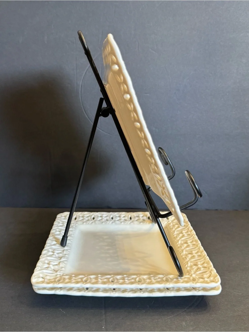 LOT of 3 L. Godinger &  Co. Square Desert Plates Ivory Lace Cut Out 8" - Picture 3 of 16